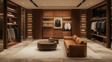 A modern and luxurious walk in closet interior design space