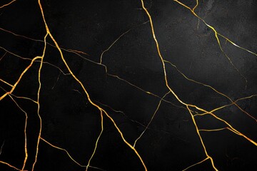 A minimalist black marble texture with golden cracks, forming a sleek and high-fashion abstract background