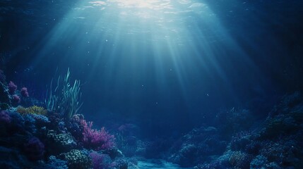 Fototapeta premium Sunbeams illuminate vibrant coral reef underwater (1)