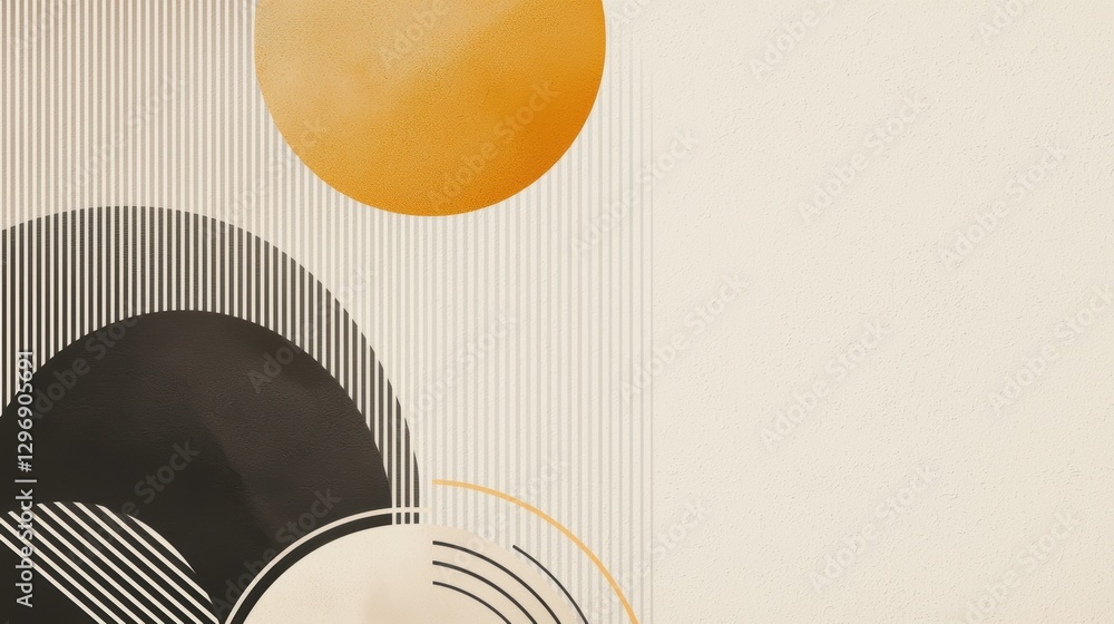 Poster abstract circles and arcs arranged in a balanced minimalist composition, using neutral and warm eart