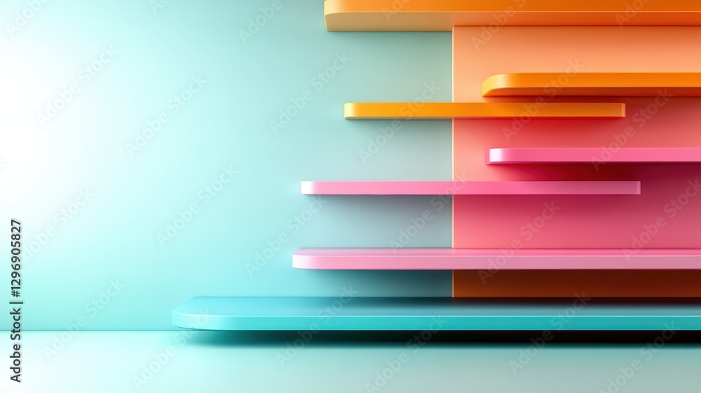 Poster an arrangement of multicolored adjustable shelves that creates a playful yet organized space, reflec
