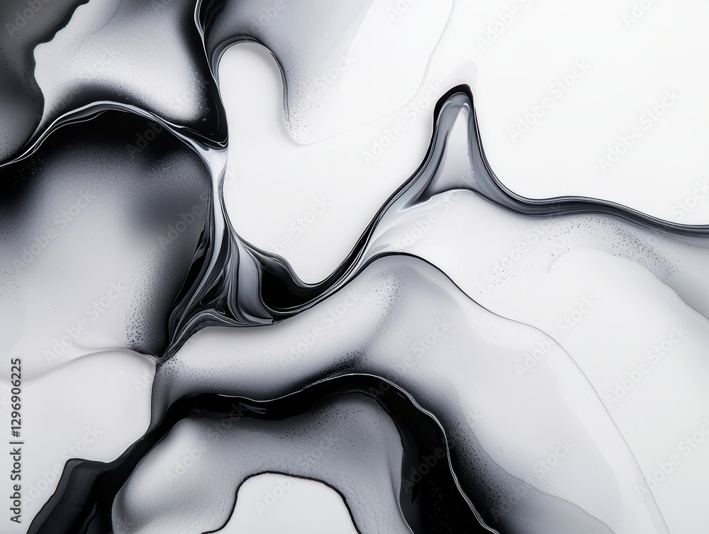 Poster abstract ink-in-water textures creating delicate fluid movements in a soft monochrome palette