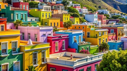 Naklejka premium Vibrant Bo-Kaap Houses, Cape Town, South Africa: Colorful Architecture & Historic Neighborhood