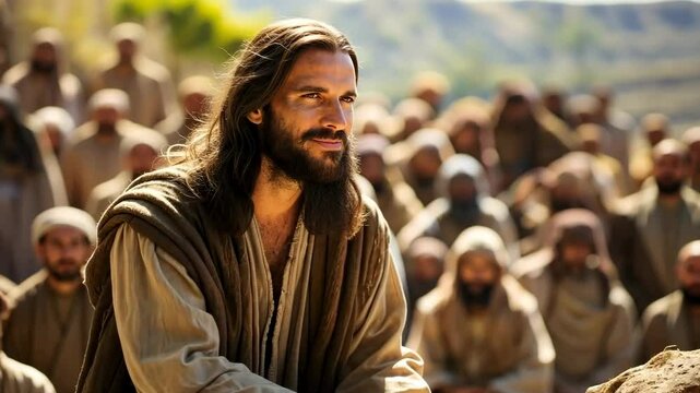 Jesus Christ preaching to the people by parables in the midst of nature 4K