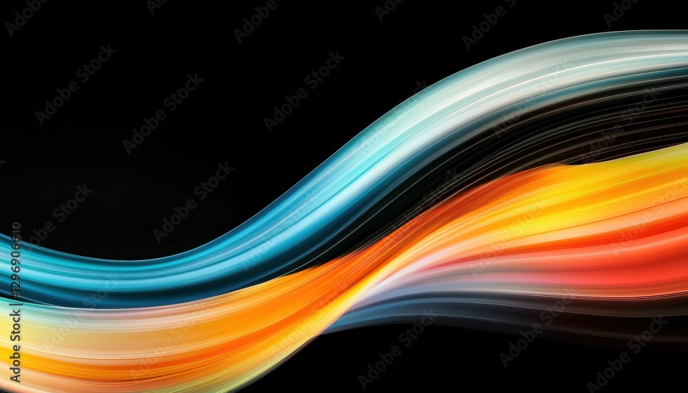 Poster abstract neon streaks casting soft glows over a dark gradient, forming a dynamic futuristic minimali