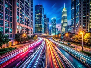 Fototapeta premium Vibrant City Lights Streaks at Night - Long Exposure Photography