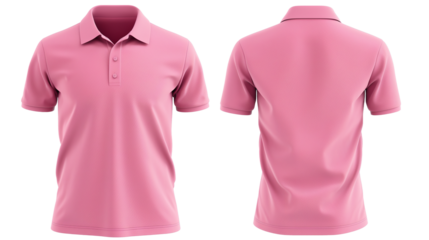 Pink color Polo shirt mockup isolated on white and transparent background, cut out png