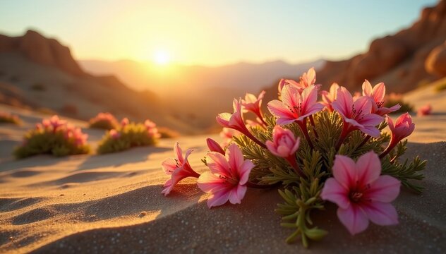 Breathtaking mulla mulla blossoms under the warm rays of the sun in the desert, vibrant, flora
