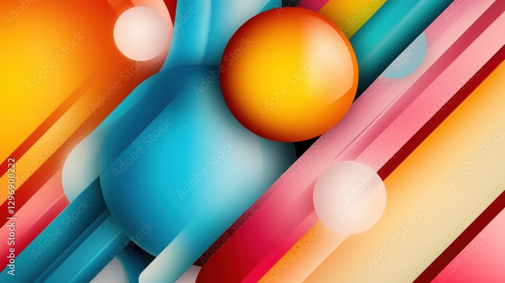 Poster this modern abstract image features vivid spheres and dynamic forms, celebrating color and compositi