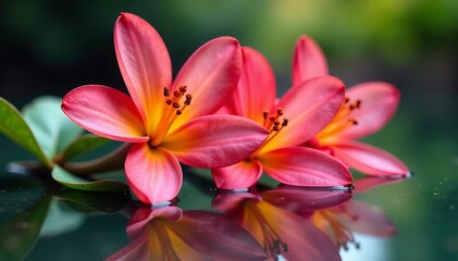 Fototapeta premium Close-up of alstroemeria flowers with vibrant colors and reflections on water surface, water, vibrant
