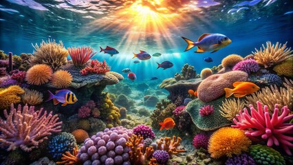 Vibrant Coral Reef Ecosystem: Underwater Seascape with High Depth of Field