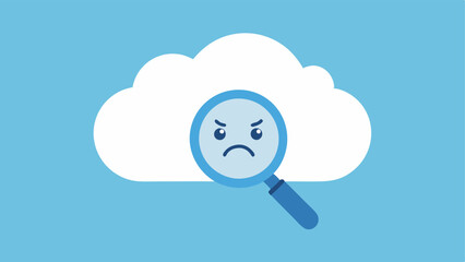 Thought Inspection A magnifying glass over a cloud with a frown representing the act of examining and questioning intrusive thoughts critically.