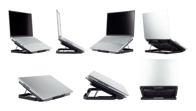set of laptop on cooling pad isolated from background