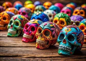 Fototapeta premium Vibrant Day of the Dead Paper Skulls - Colorful Mexican Holiday Tradition