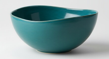 Turquoise Ceramic Bowl Displayed on White Background in Minimalist Style
