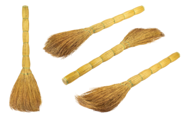 set of sorghum broom for sweeping the floor isolated from background