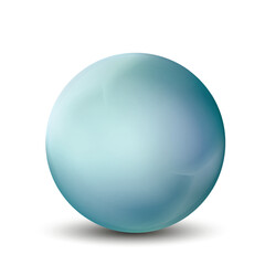 Glass blue ball or precious pearl. Glossy realistic ball, 3D sphere. Abstract vector illustration highlighted on a white background. Big metal bubble with shadow.