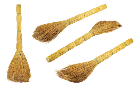 set of sorghum broom for sweeping the floor isolated from background