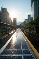 Fototapeta premium Sunny day at the solar platform railway station in the city center for travel