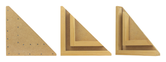 set of wooden triangle isolated from background, part of frame