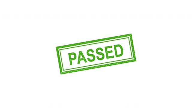 Rubber Ink stamp in green with Passed text animation, alpha channel ( transparent background )