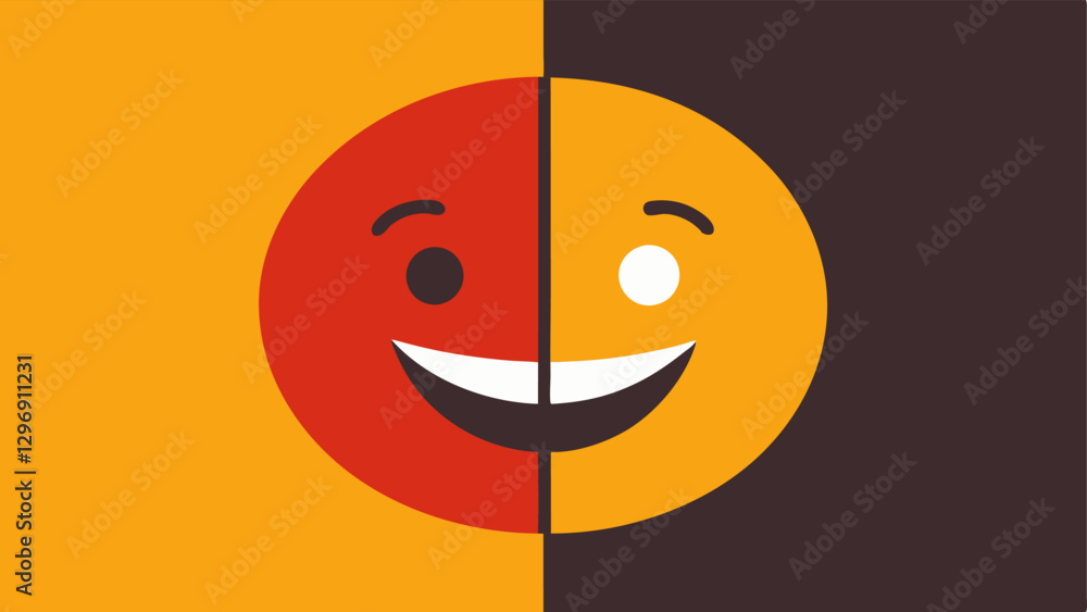 Poster two faces a split image showing one side with a bright happy face and the other side with a frown or