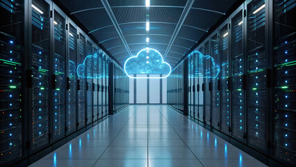 modern data center with cloud technology and server racks, showcasing advanced storage solutions and digital infrastructure