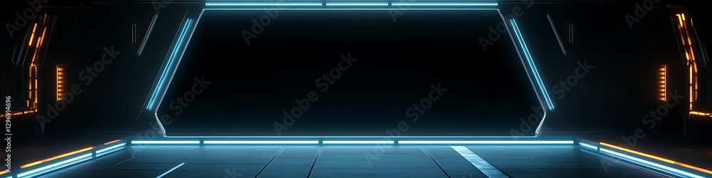 Poster a futuristic holographic interface with a wide space for text