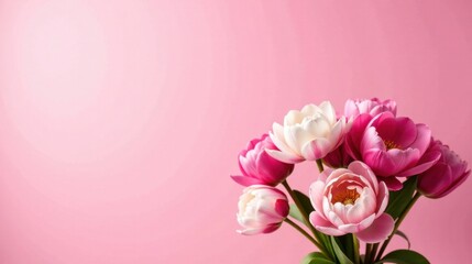 A Delicate Bouquet of Pink and White Blossoms on a Soft Pink Background, Perfect for Greeting Cards or Festive Occasions