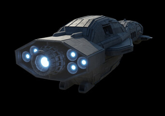 Interstellar Cargo Space Ship - Rear View, 3d digitally rendered science fiction illustration