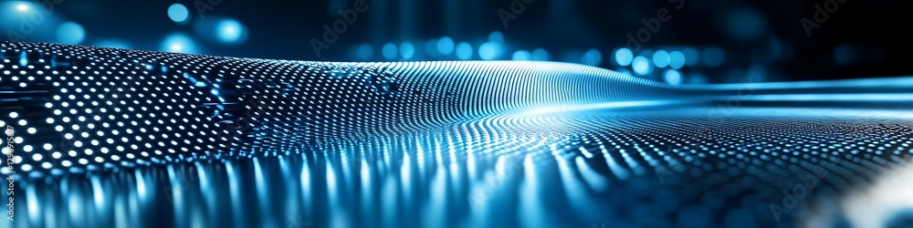 Poster a futuristic metallic surface with reflective textures and a large text area