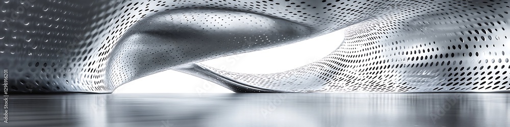 Poster a futuristic metallic surface with reflective textures and a large text area