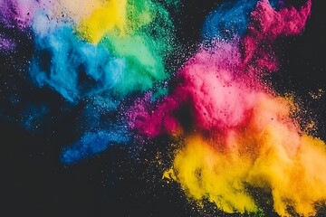 Obraz premium Vivid colored powders are exploding on a dark background vividly