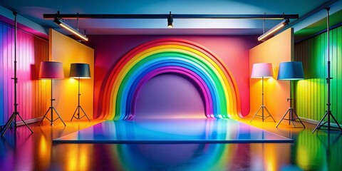Obraz premium Vibrant Rainbow Arc Backdrops: Colorful Curved Abstract Backgrounds for Product Photography