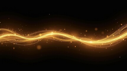 Abstract elegant gold glowing line with lighting effect sparkle on black background. Template premium award design. Vector illustration
