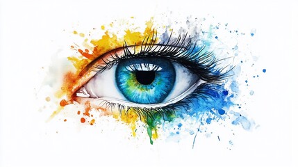 Colorful eye watercolor splash, vision, art, white background, website design