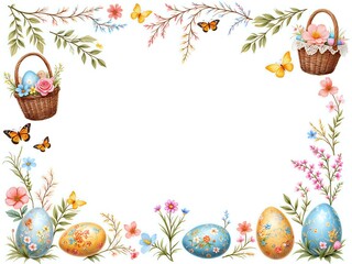 Charming easter egg border with floral accents