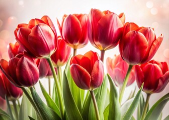 Fototapeta premium Vibrant Red Tulips: Close-up Studio Shot with Clipping Path - Isolated Floral Background for Design
