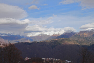 Off-season mountain ski resort. Rosa Khutor Resort, Sochi, Russia