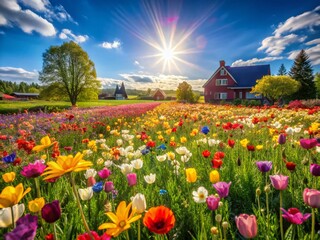 Obraz premium Vibrant Spring Meadow: Colorful Wildflowers in Full Bloom