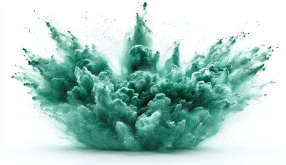 Abstract Green Powder Explosion on White Background