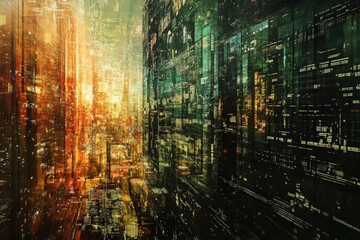 Artistic representation of data flow through a digital city