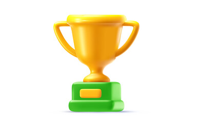 Vector realistic illustration of golden champion winner cup on white background. Winner prize, gold cup award. 3d cartoon style design of achievement and competition sport prize, trophy gold cup icon