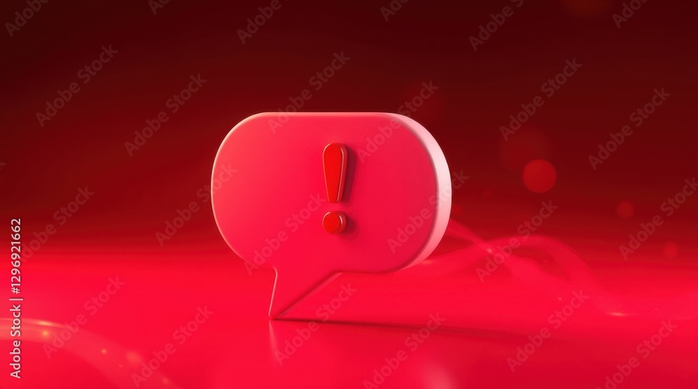 Poster alert notification icon displayed as a glossy red speech bubble with exclamation mark, warning conce