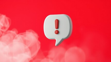 Exclamation point in a white speech bubble on a red background, suggesting a warning or important message.