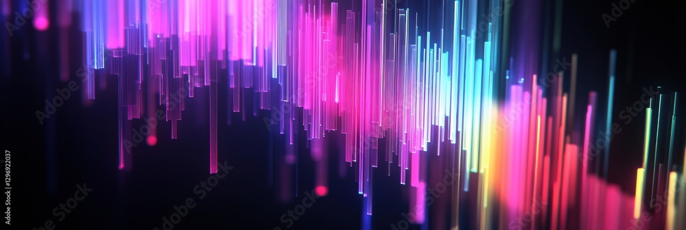 Poster Colorful light bars create a mesmerizing visual display of energy and motion in a dark environment. Generative AI