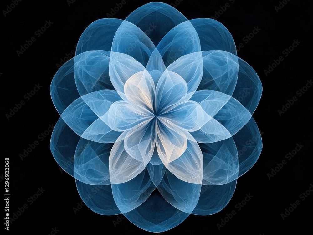 Poster dynamic blue floral pattern digital art abstract design dark background symmetrical view visual conc
