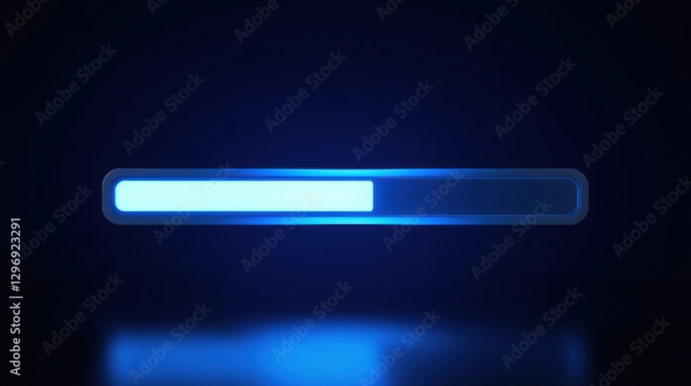 Poster a glowing blue progress bar indicates loading status against a dark blue backdrop. shiny and modern 