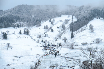 The landscape view of the small village in Germany near Todtnauer in the winter