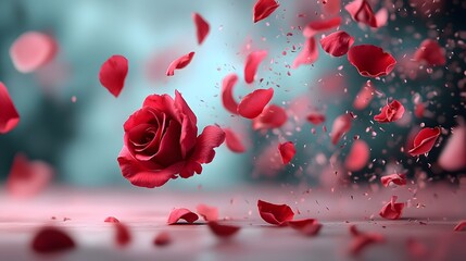 Scattered Rose Petals Gently Drifting in a Soft Pastel Pink Airy Space Evoking a Romantic Ethereal Atmosphere